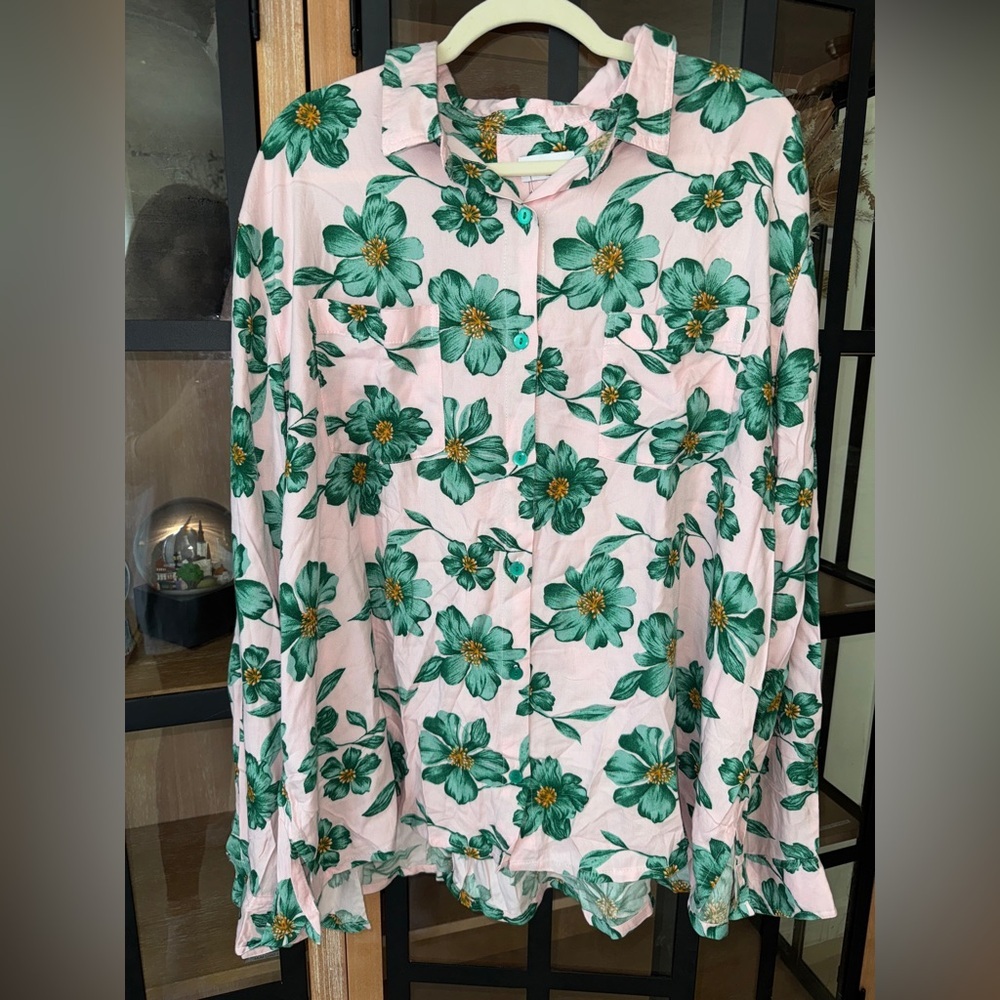 NWT Piyama Marlon pajama long sleeve button down top shirt twill antique blossom